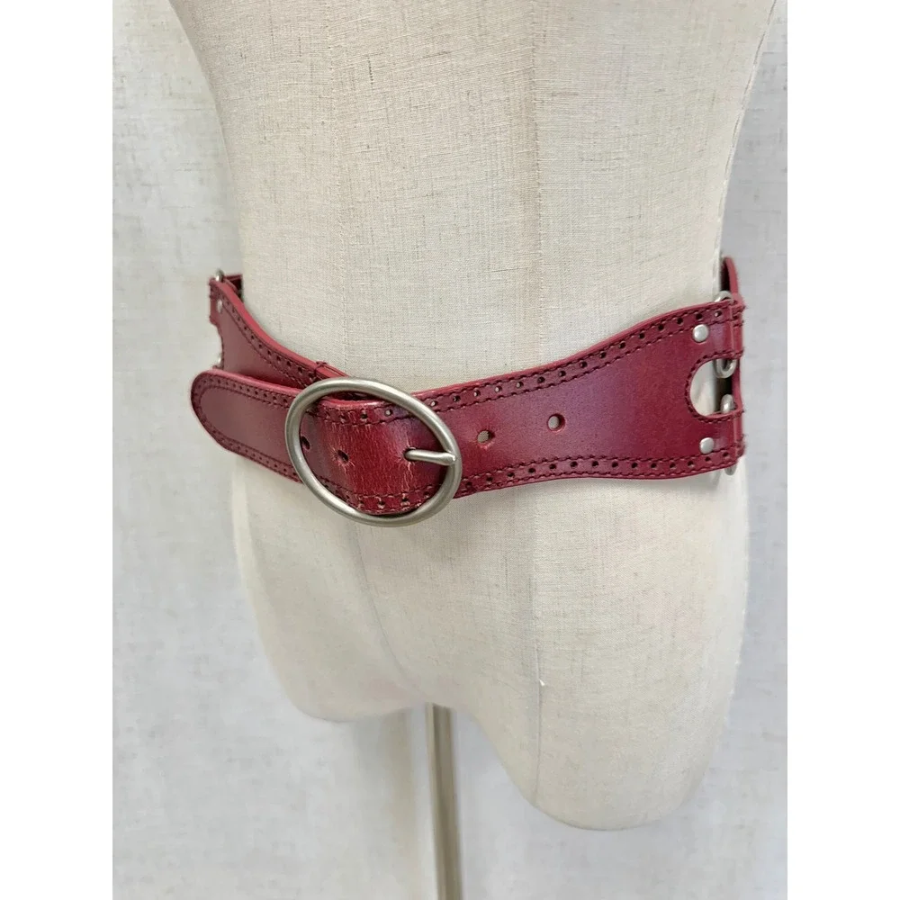 Hinged Wide Waist Belt Womens Medium‎ Red Excellent Bonded Leather Western